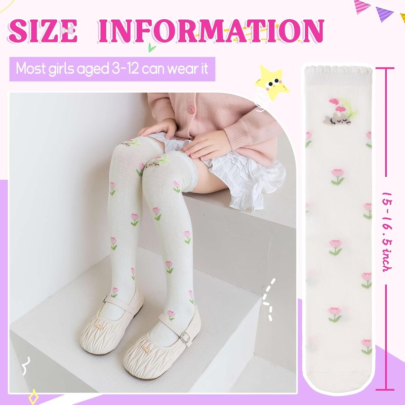 Eocom Girls Knee High Socks Kids Crazy Fun Gift Silly Tall Boot Cute Animal Cotton Long Socks 6 Pairs - Image 5